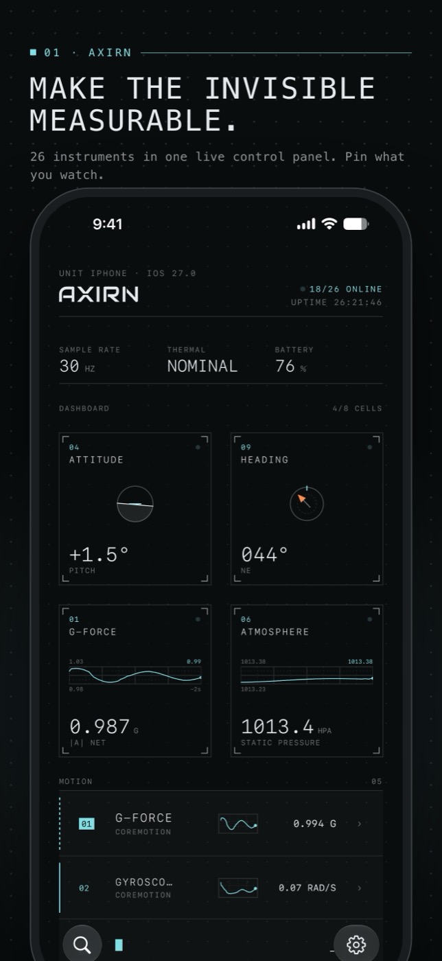 Home: live index of every sensor with pinned dashboard tiles